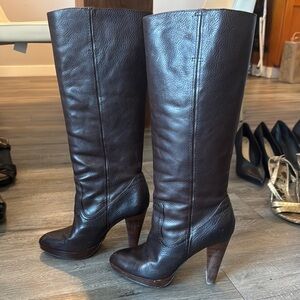 Frye Brown Heeled Boots Knee-High Leather